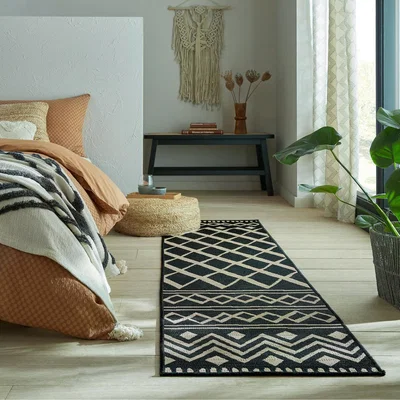 Dunelm Souk Indoor Outdoor Black Runner Souk Black and Beige