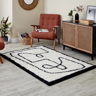 Dunelm Berber Line Rug Black and white