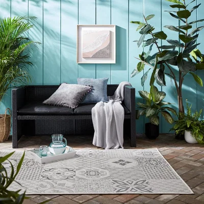 Dunelm Purity Tile Indoor Outdoor Rug Light Grey