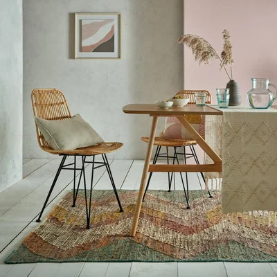 Dunelm Raul Jute Flatweave Rug Green, Yellow and Pink