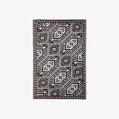 Dunelm Fallen Fruits Diamond Black and White Outdoor Rug Black and white