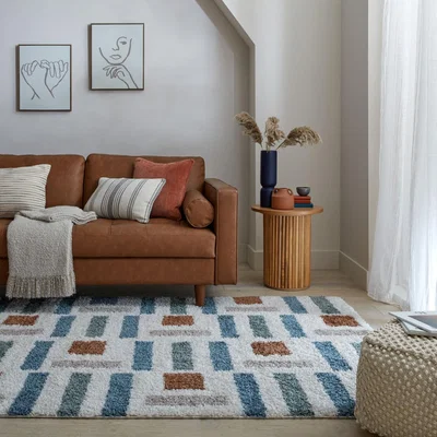 Dunelm Blocks Shaggy Rug MultiColoured