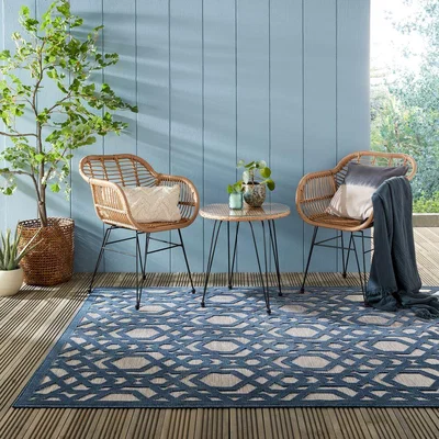 Dunelm Oro Geometric Indoor Outdoor Rug Oro Blue