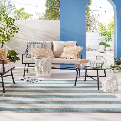 Dunelm Striped Reversible Indoor Outdoor Rug Blue