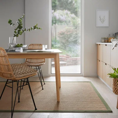 Dunelm Herringbone Jute Border Rug Herringbone Border Olive