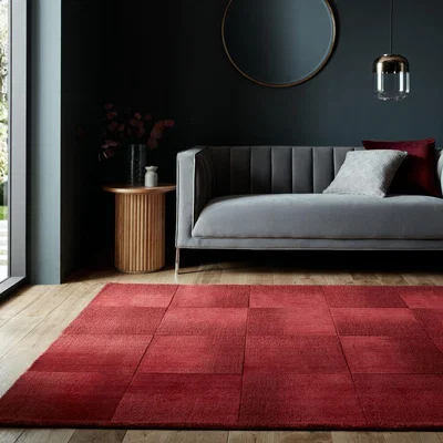 Dunelm Ombre Checkerboard Wool Rug Mulberry