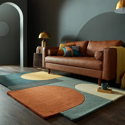 Dunelm Lozenge Abstract Wool Rug MultiColoured