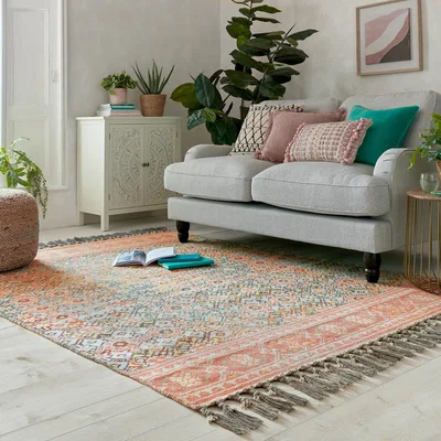 Dunelm Estell Chenille Rug Orange/Blue/Yellow