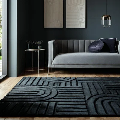 Dunelm Supersoft Lush Geometric Fux Fur Arch Rug Black