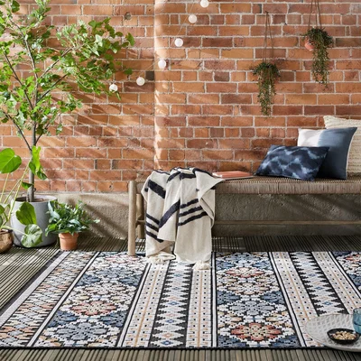 Dunelm Aster Aztec Indoor Outdoor Rug Navy