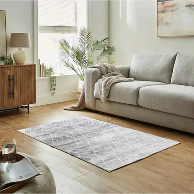 Dunelm Global Sketch Washable Rug Grey