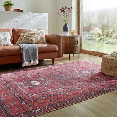 Dunelm Kasra Persian Washable Rug Red