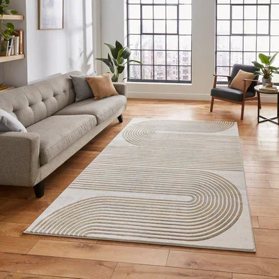 Dunelm Apollo Swirl Washable Rug Gold
