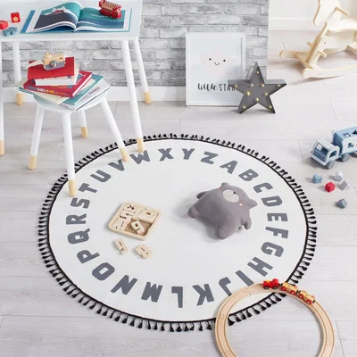Dunelm Alphabet Washable Circle Rug Black and white