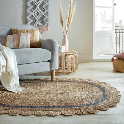 Dunelm Grace Rounded Jute Rug Grey