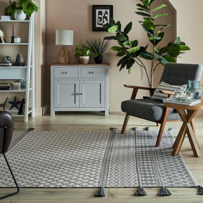 Dunelm Cotton Flatweave Rug White and Grey