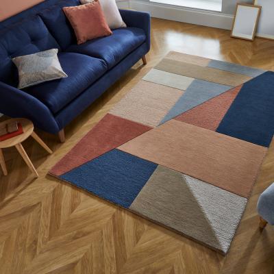 Dunelm Alwyn Geometric Rug Orange, Blue and Beige