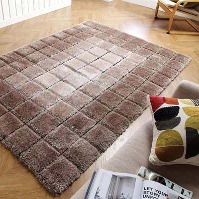 Dunelm Velvet 3D Cube Rug Natural