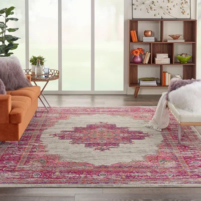 Dunelm Ivory and Fuchsia Passion Rug Pink
