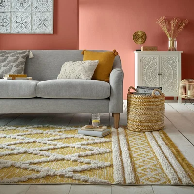 Dunelm Ezra Rug Yellow/White