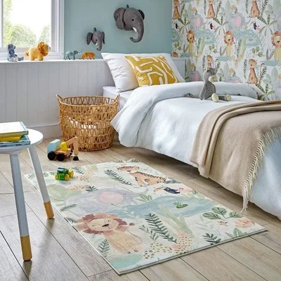 Dunelm Jungle Friends Washable Faux Fur Rug