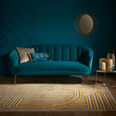 Dunelm Gatsby Metallic Art Deco Rug Gold/Beige