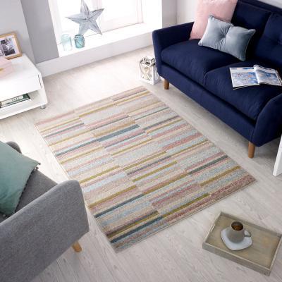 Dunelm Urban Lines Geometric Rug Pink, Blue and Yellow