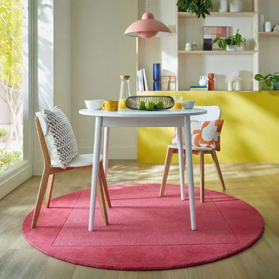 Dunelm Boston Wool Border Round Rug Magenta