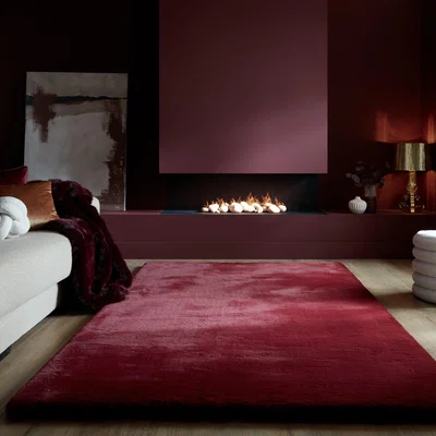 Dunelm Ivy Luxury Faux Fur Rug Red
