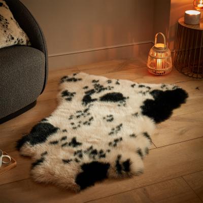 Dunelm Cow Hide Print Faux Fur Rug White