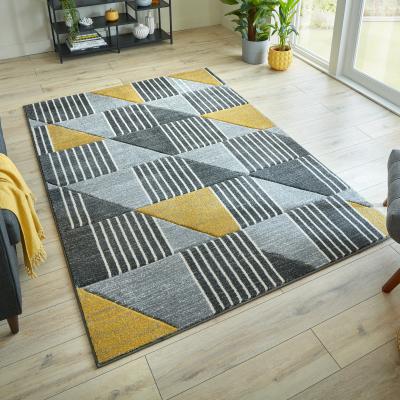 Dunelm Velocity Geometric Rug Yellow, Grey and White