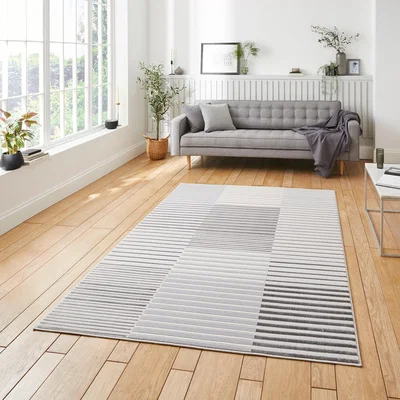 Dunelm Apollo Abstract Stripe Washable Rug Ivory