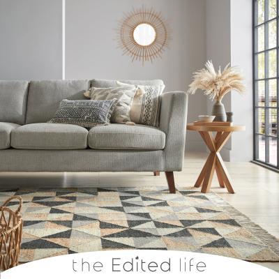 Dunelm Jute Blend Triangle Patterned Rug Charcoal/Beige