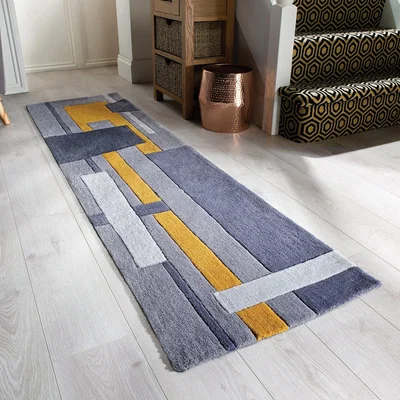 Dunelm Elements Farg Abstract Ochre Runner Yellow and Grey