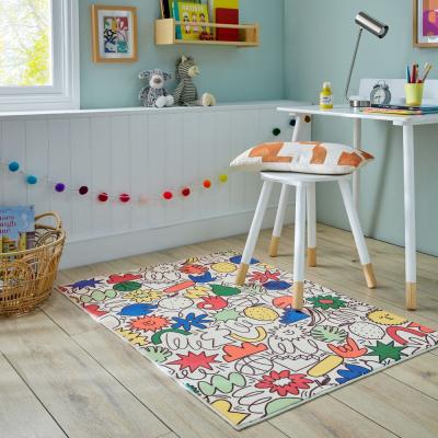Dunelm Funky Doodles Washable Faux Fur Rug MultiColoured