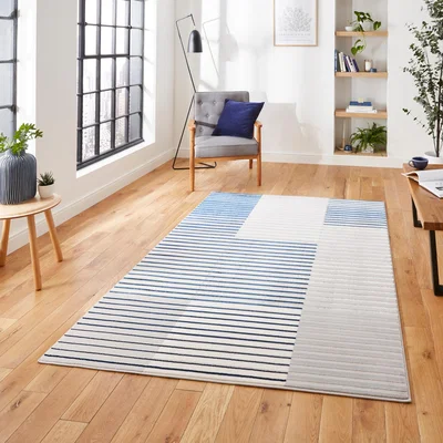 Dunelm Apollo Abstract Stripe Washable Rug Navy (Blue)