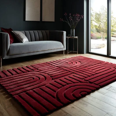 Dunelm Supersoft Lush Geometric Fux Fur Arch Rug Mulberry