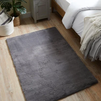 Dunelm Faux Rabbit Fur Rug Charcoal
