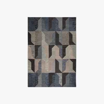 Dunelm Regent Navy Wool Rug Navy Blue, Brown and Grey
