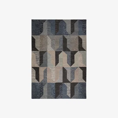 Dunelm Regent Navy Wool Rug Navy Blue, Brown and Grey