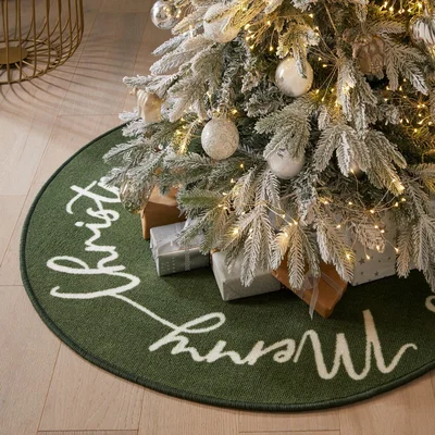 Dunelm Merry Christmas Green Washable Circle Rug Green/White