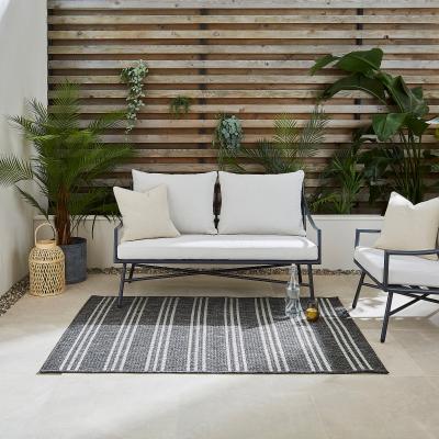 Dunelm Scandic Grey Stripe Indoor Outdoor Rug Grey/White