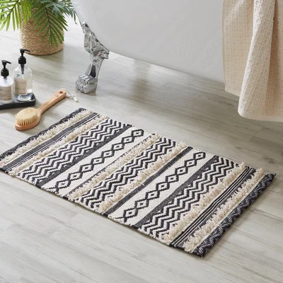 Dunelm Woven Black and White Striped Rug Black