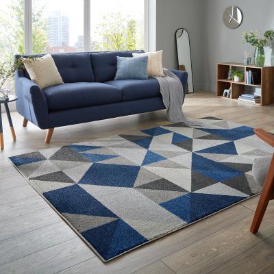 Dunelm Geo Squares Rug Navy and Grey