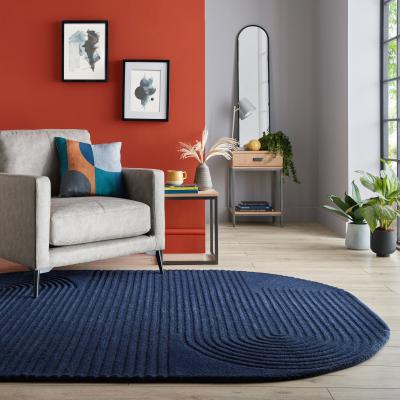 Dunelm Elements Fard Wool Rug Navy Blue