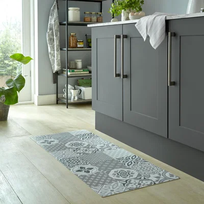 Dunelm Purity Tile Vinyl Runner Natural