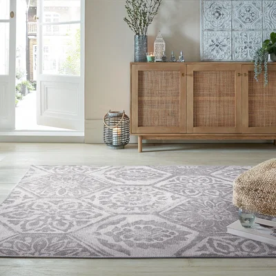 Dunelm PractiRug Celeste Tile Washable Rug Brown