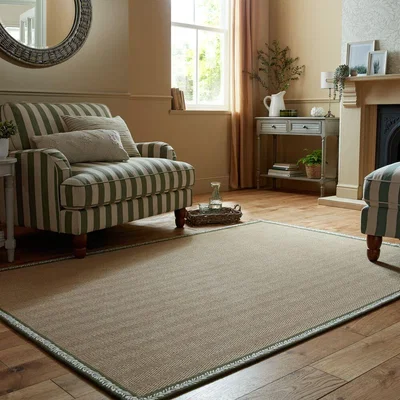 Dunelm Embroidered Herringbone Border Rug Herringbone Border Olive