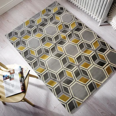 Dunelm Cocktail Mimosa Geometric Rug Yellow, Grey and White
