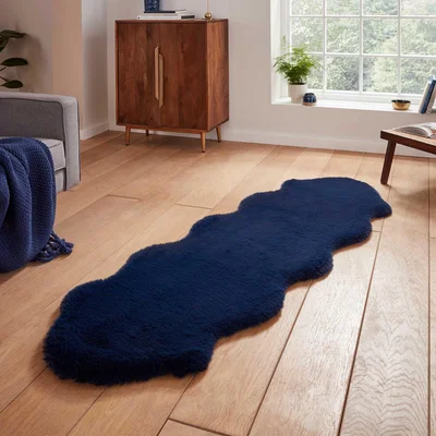 Dunelm Super Teddy Sheepskin Rug Navy (Blue)